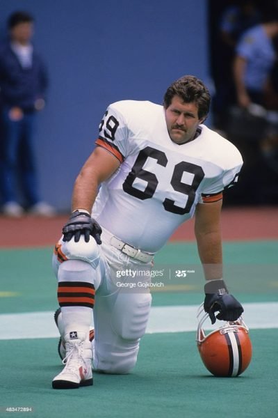 PITTSBURGH, PA - OCTOBER 2:  Offensive lineman Dan Fike #69 of the Cleveland Browns looks on from the field before a game against the Pittsburgh Steelers at Three Rivers Stadium on October 2, 1988 in Pittsburgh, Pennsylvania.  The Browns defeated the Steelers 23-9.  (Photo by George Gojkovich/Getty Images)