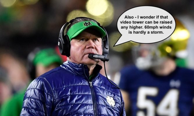 NCAA Football: Southern California at Notre Dame Oct 12, 2019; South Bend, IN, USA; Notre Dame Fighting Irish head coach Brian Kelly looks on in the second half against the USC Trojans at Notre Dame Stadium. Mandatory Credit: Quinn Harris-USA TODAY Sports